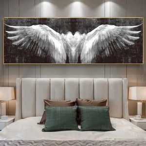 Pósteres de pintura en lienzo con alas de Ángel blancas y negras modernas e impresiones, cuadro de arte de pared con alas abstractas Vintage, Cuadros de decoración del hogar