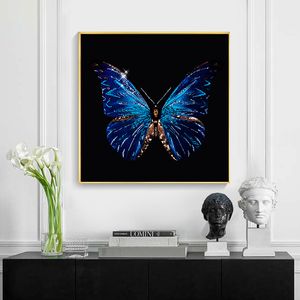 Póster de mariposa azul moderna Arte de pared de la pared Pintura abstracta Imagen de animales hd estampados para sala de estar decoración del hogar sin marco