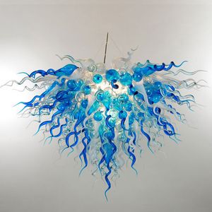 Lámparas colgantes modernas Lámparas de techo azul Vestíbulo Diseñador soplado Lámpara de araña de vidrio retorcido y escalonado Iluminación Bombillas LED