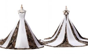 Vestido de novia de camuflaje moderno Tallas grandes Mujer con correas Espalda única Diseñador Corsé Corte Tren Satén Apliques Encaje Vestidos de novia baratos