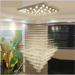 Lustre de plafond moderne pour salon lampe suspendue en Cristal de colonne luminaire de Base carrée escalier Loft Lustre en Cristal