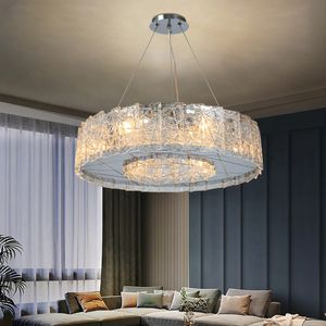 Lámpara de araña de techo moderna para sala de estar, dormitorio, cromo/dorado, luces de techo Led redondas, lámparas colgantes de cristal plateadas para interiores