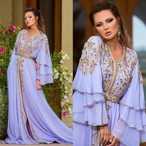 Gasa moderna Kaftan marroquí Vestidos de noche Cristales de lujo Con cuentas Con cuello en V Una línea Vestidos para eventos formales Manga hinchada Duba árabe Vestidos para ocasiones especiales Ropa de fiesta