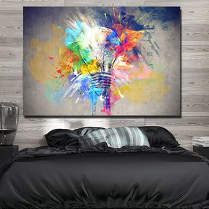 Moderne coloré ampoule toile peinture décoration de la maison Art affiche mur photos pour salon Art abstrait