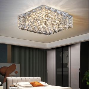 Candelabro de techo de cristal moderno para dormitorio, diseño creativo, lámpara de techo para sala de estar, arreglo de luz de cristal led cuadrado de lujo