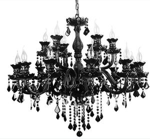 Candelabro de cristal negro, sala de estar europea, lámparas modernas minimalistas para dormitorio, comedor, Villa, Hotel, vestíbulo, luces de vela F9018 #