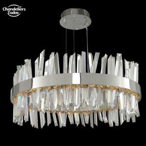 Lustres en cristal modernes éclairage rétro LED rond Chrome or pendentif lampes suspendues Lustre pour salon chambre salle à manger luminaires