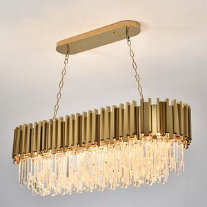 Candelabro de lámpara de cristal moderno para sala de estar, candelabros de línea de acero inoxidable redondos de oro de lujo ovalados, iluminación FEDEX