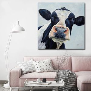 Pintura en lienzo de vaca bonita moderna, carteles e impresiones, imágenes abstractas de arte de pared para decoración de sala de estar y dormitorio, Cuadros