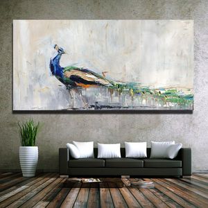 Pintura de decoración moderna, arte abstracto de pared, pájaro colorido, pintura al óleo de pavo real, impresiones en lienzo, póster para sala de estar sin marco