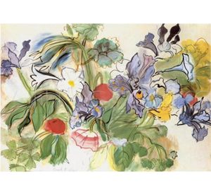 Art floral moderne coquelicots et iris par Raoul Dufy peinture à l'huile de haute qualité peint à la main 3941089