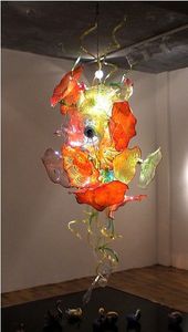 Lampe de lustre de fleur moderne LED pendentif éclairage fait à la main en verre soufflé grand lustre en cristal pour Villa Hotel Restaurant Art Decoartion