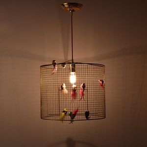 Lustre moderne en fer doré Restaurant de campagne créatif Cage à oiseaux Art E27 Éclairage décoratif Salon Chambre Étude Café Lampes suspendues