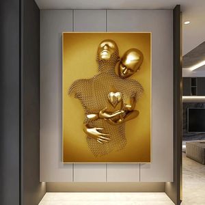 Affiches d'art de la figure d'or moderne Metal Metal Affiches d'art PEINTURES AMANTS PRINT PEINTURES SUR L'ART MALL