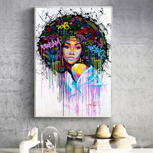 Pinturas en lienzo de arte de grafiti moderno, carteles de chicas africanas abstractas y lienzo impreso, Cuadros de mujer negra, Cuadros de pared, decoración del hogar