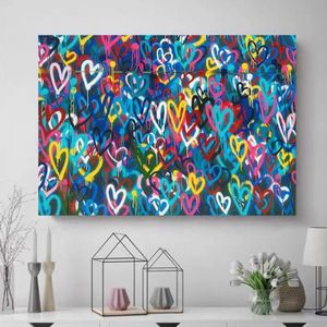 Grupo de graffiti moderno de corazones de amor coloridos, carteles e impresiones, pinturas en lienzo, imágenes artísticas de pared para sala de estar, decoración del hogar Cua237o
