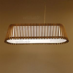 Lampe pendante en bambou faite à la main LED Rectangle Suspension Lumière Restaurant Hôtel Salon Chambre Bois Naturel Éclairage Suspendu