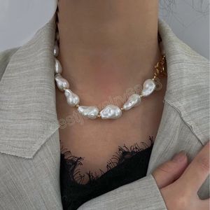 Grand collier ras du cou en perles simulées irrégulières, bijoux modernes, joli collier de tempérament Vintage pour cadeaux de fête