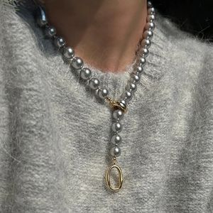 Bijoux modernes gris simulé collier de perles tempérament élégant une couche de perle pour les femmes cadeau féminin 240322