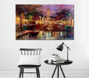 Paysage moderne peinture à l'huile canal à Utrecht peint à la main paysages urbains toile Willem Haenraets reproduction d'œuvres d'art coloré Brid7315251