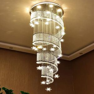 Candelabros LED modernos K9 80 CM 100 CM Lámpara de araña de cristal regulable Iluminación colgante alta Barra de escalera Iluminación colgante para el hogar Incluye bombilla