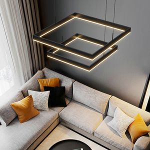 Lámparas de arañas LED modernas para sala de estar, comedor, dormitorio, lámpara colgante cuadrada negra minimalista nórdica, accesorio de iluminación colgante para interiores