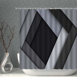 Rideau de douche d'épissage moderne Lrregular Tissu de polyester Rideaux de salle de bain imperméables Rideau de douche à motif d'impression géométrique 210609