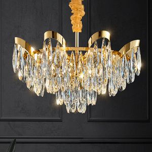Moderno y lujoso candelabros de cristal K9, lámpara LED, diseño elegante americano, candelabro europeo Art Deco, lámparas colgantes brillantes, iluminación interior para el hogar, D100cm