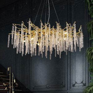 Lustre de luxe moderne Lustre lampe à suspension en cristal nouveau Design branche barre de glace cristal Restaurant Villa éclairage de salon