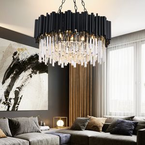 Modern Luxury Crystal Chandelier Pendant Lamps Round Hanging Lamps Black Lighting Fixtures for Bedroom Living Room Dining Hall Kitchen Decor