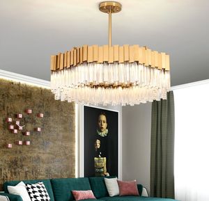 Luxe moderne K9 cristal or lustre éclairage lustres en acier inoxydable lumière salon salle à manger chambre lampes suspendues MYY