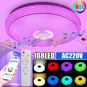 Musique moderne plafonnier haut-parleur Bluetooth lampe encastrée télécommande 100W acrylique éclairage coloré lumières