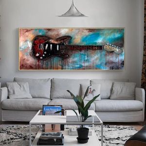 Pintura al óleo moderna, imágenes artísticas de pared para decoración de habitación, carteles de guitarra de acuarela abstracta e impresiones en lienzo, decoración sin marco