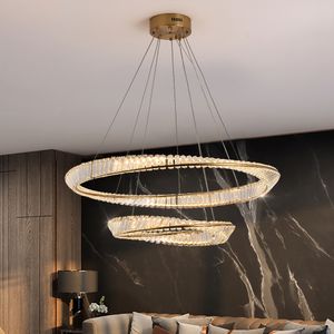 Anneau moderne LED lampes en cristal lustre pour salon or design salle à manger décor à la maison luminaire cercle cristal chambre lampe