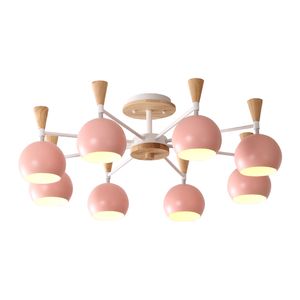 Lampes suspendues simples modernes macaron coloré E27 support de lampe vert jaune rose bleu matériel fer et bois LED droplight pour foyer chambre