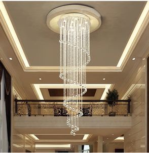 Lustres en cristal en spirale modernes allumant les lampes de lustre d'escalier de goutte de pluie GU10 luminaires suspendus pour salle à manger intérieur maison déco