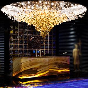 Moderne Pierre Cristal LED Lustre Pour Salon Lobby Grand Luxe Cristal Luminaires Intérieur Décor À La Maison Lampes Suspendues