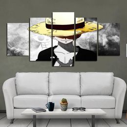 Peinture sur toile de Style moderne, affiche murale, personnage de dessin animé One Piece, singe Luffy avec un chapeau doré, décoration pour pièces de maison, 324E