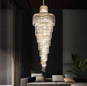 Lustre en Cristal de luxe moderne, éclairage pour escaliers, longs luminaires dorés, grand couloir, escalier intérieur, lampe LED en Cristal