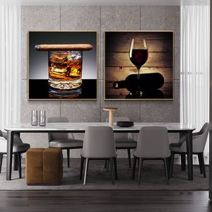 Toile d'art mural moderne, imprimés pour cuisine, affiches et imprimés muraux de cigares et de whisky, peintures murales de vin rouge, décor Cuadros