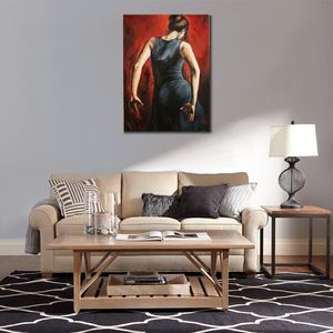 Arte moderno en lienzo para mujer, bailarines de Flamenco español, vestido azul de Tango, pintura al óleo hecha a mano, decoración de pared contemporánea para sala de estar