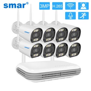 Módulos SMAR Kit de cámara WiFi inalámbrico 3MP Audio AI Face Detect Security Camera de seguridad de 8CH NVR Sistema de vigilancia ICSEE