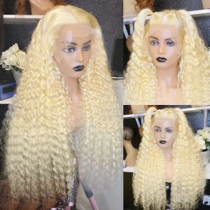 Mogolian Hair Blonde 613 HD Lace Frontal Wig onde profonde 30 pouces Colore Wigs Wigs Human Human 13x4 Curly Synthetic Lace Wig Front