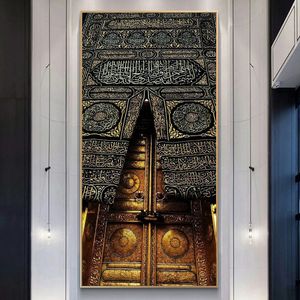 Mohammed mosquée portes dorées affiche religieuse calligraphie musulmane toile peinture Kaaba texte arabe mur Art coran décor islamique 231228