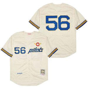 Pilots de baseball MOIVE 56 Jim Bouton Jersey Man Cooperstown College Vintage Pullover Team Color Beige Cool base Pure Cotton University Retro Breathable Uniforme