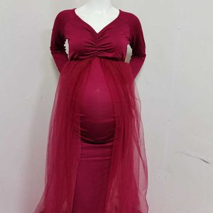 Mamá Vestidos de maternidad de color rosa Accesorios de fotografía Vestido largo sin hombros para mujeres embarazadas Maxi vestido Baby Showers Sesión de fotos Comfortale Designer Fashion Femenino