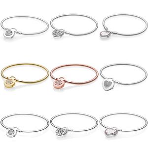 Moments Lock Your Promise Regal Heart Signature Candado Pulsera Fit Fashion 925 Sterling Silver Bangle Bead Charm DIY Jewelry