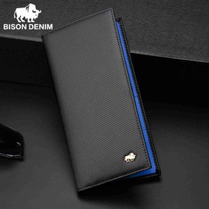 Money Clips BISON DENIM Long Wallet With AirTag Holder Carbon Fiber Men's Purse RFID Blocking Bill Card Holder Large Capacity Wallet Q230921