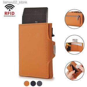 Money Clips DIENQI Rfid Blocking Card Holder Men Wallets Slim Thin Leather Metal Magic Smart Wallet Male Coin Purse Coffee Wallets for men Q230921