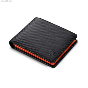 Money Clips TEEHON Carbon Fiber Leather Wallet Men Fashion Trifold Walle RFID Coin Pockets Purse Small Mini Card Holder Gift Q230921